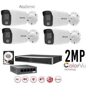 KIT videosorveglianza 4 canali IP Hikvision Acusense Telecamere ColorVu 2 MP 1TB