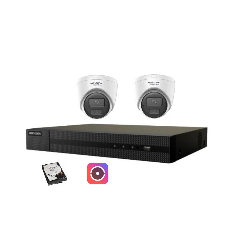 Kit videosorveglianza IP Hikvision Nvr POE 4 Canali 2 telecamere dome 2mpx 500GB