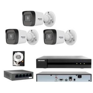 Kit videosorveglianza IP Hikvision Nvr 4 Canali 3 telecamere bullet 2mpx hd 500gb