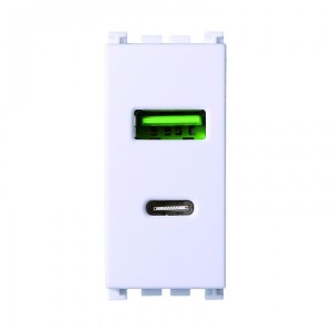 Ettroit Presa USB 2 in 1 USB + Type‑C 3.1A Bianca VA3002B – Compatibile Serie Vimar Arké Bianca