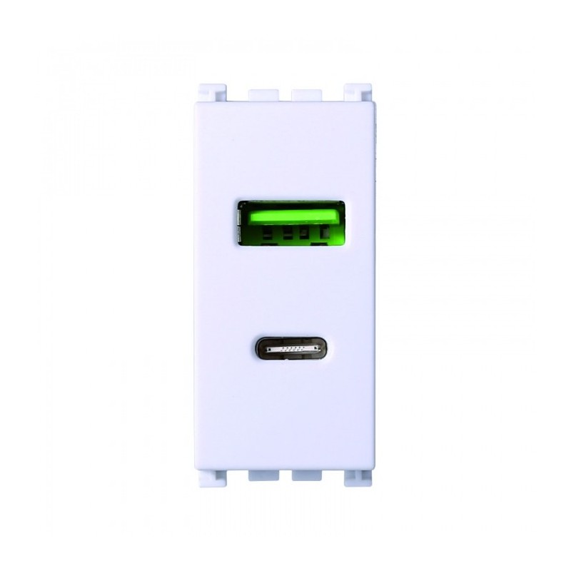 Ettroit Presa USB 2 in 1 USB + Type‑C 3.1A Bianca VA3002B – Compatibile Serie Vimar Arké Bianca