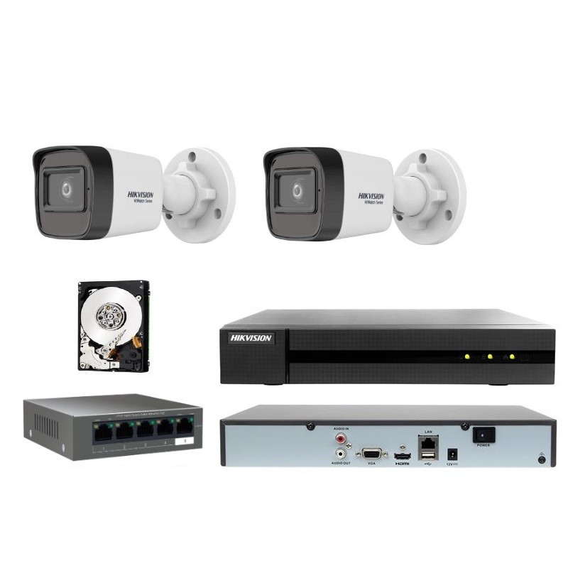 Kit videosorveglianza IP Hikvision Nvr 4 Canali 2 telecamere bullet 2mpx hd 500gb