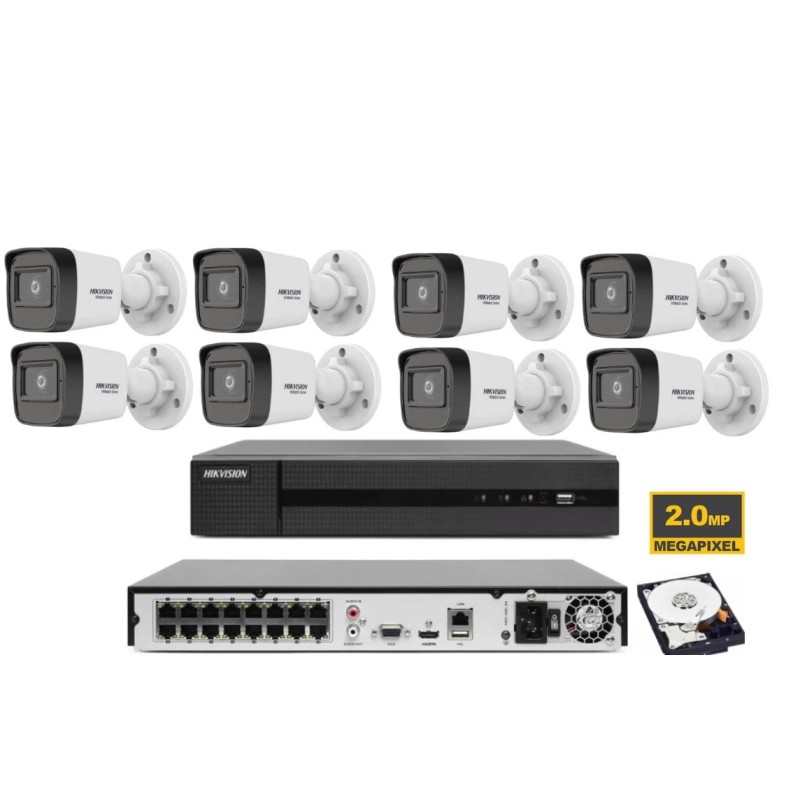 KIT VIDEOSORVEGLIANZA IP POE HIKVISION NVR 16 CANALI POE 8 TELECAMERE 4 MP 1TB