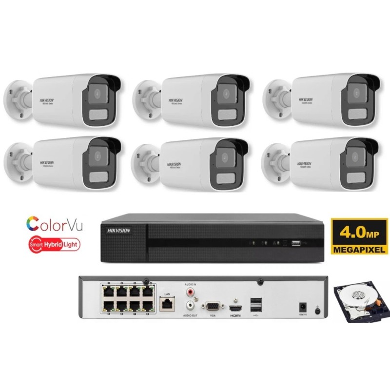KIT videosorveglianza ip POE Hikvision Nvr 8 canali 4K 6 telecamere Smart Hybrid