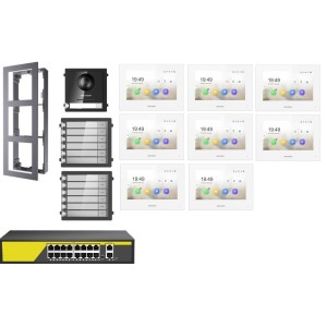 KIT Videocitofono IP Poe Hikvision 8 appartamenti Monitor bianco WIFI smart telecamera 2 mpx