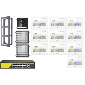 KIT Videocitofono IP Poe Hikvision 10 appartamenti Monitor bianco WIFI smart telecamera 2 mpx
