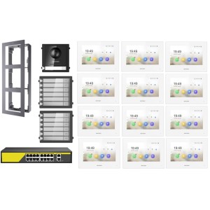 KIT Videocitofono IP Poe Hikvision 12 appartamenti Monitor bianco WIFI smart telecamera 2 mpx