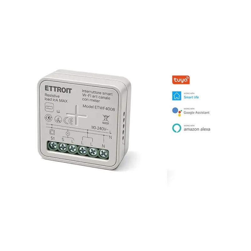 Interruttore Smart WiFi 1 Canale con Monitoraggio Consumi 10A Modulo Relè Compatibile Tuya Alexa Google