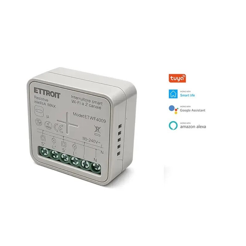 Interruttore Smart WiFi 2 Canali 10A Modulo Relè Doppio Controllo Remoto Compatibile Tuya Alexa Google