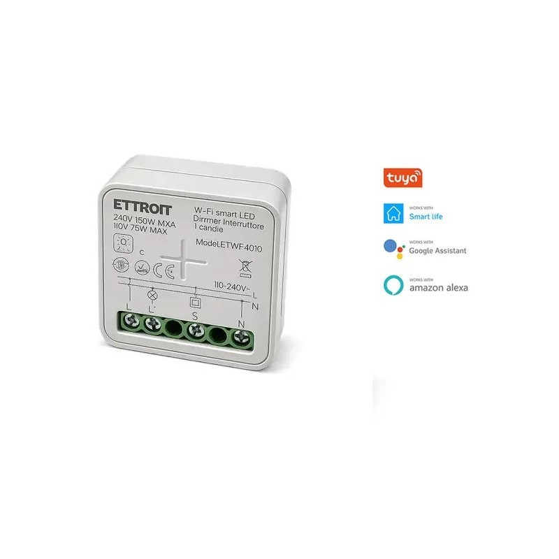 Dimmer Smart WiFi LED 1 Canale 150W Interruttore Regolatore Intensità Compatibile Tuya Alexa Google