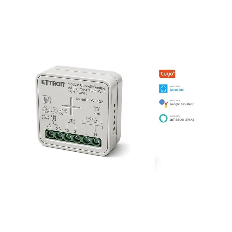 Modulo Smart WiFi 1CH per Cancelli Garage ed Elettroserrature da Incasso Compatibile Tuya Alexa Google