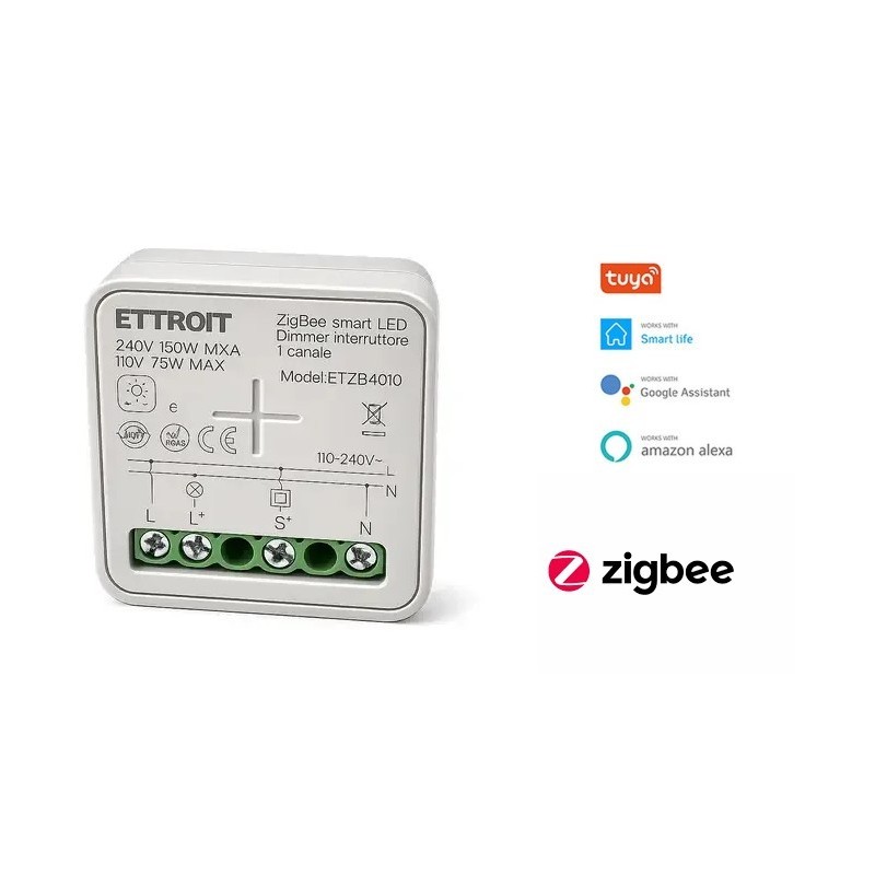 Dimmer Smart Zigbee LED 1 Canale 150W Interruttore Regolatore Intensità Compatibile Tuya Alexa Google