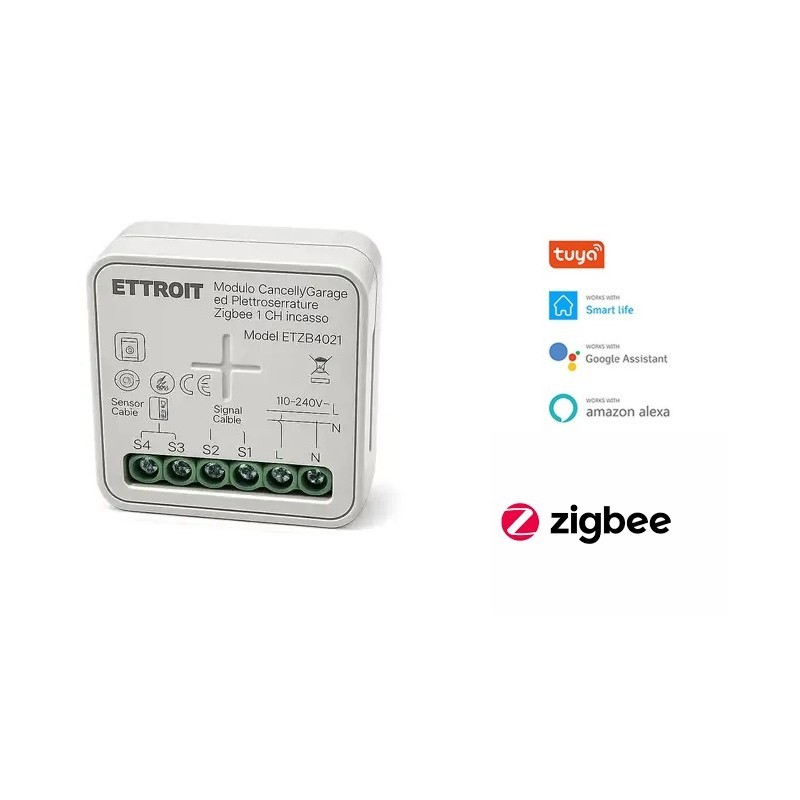Modulo Smart Zigbee 1CH per Cancelli, Garage ed Elettroserrature da Incasso Compatibile Tuya Alexa Google