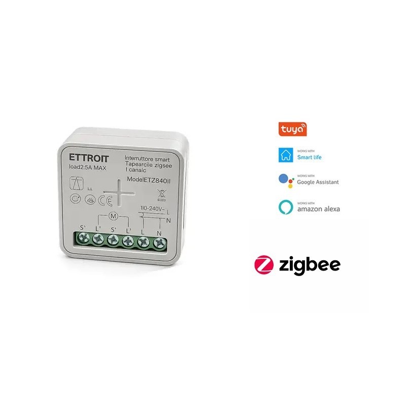 Interruttore Smart Zigbee Tapparella 1 Canale 2.5A Modulo Controllo Motore Compatibile Tuya Alexa Google