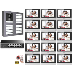 KIT Videocitofono IP Hikvision Condominiale 15 appartamenti Monitor  7" Wifi App