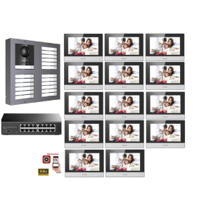 KIT Videocitofono IP Hikvision Condominiale 14 appartamenti Monitor  7" Wifi App