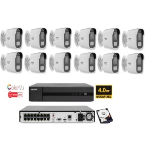 KIT videosorveglianza ip POE Hikvision Nvr 16 canali 4K 12 telecamere Smart Hybrid
