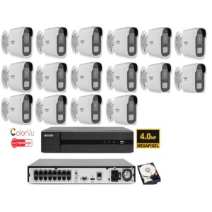KIT videosorveglianza ip POE Hikvision Nvr 16 canali 4K 16 telecamere Smart Hybrid