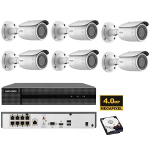 KIT videosorveglianza ip POE Hikvision Nvr 8 canali 4K 6 telecamere Varifocal 2