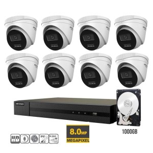 KIT VIDEOSORVEGLIANZA IP POE HIKVISION NVR 16 CANALI POE 8 TELECAMERE DOME 8 MPX