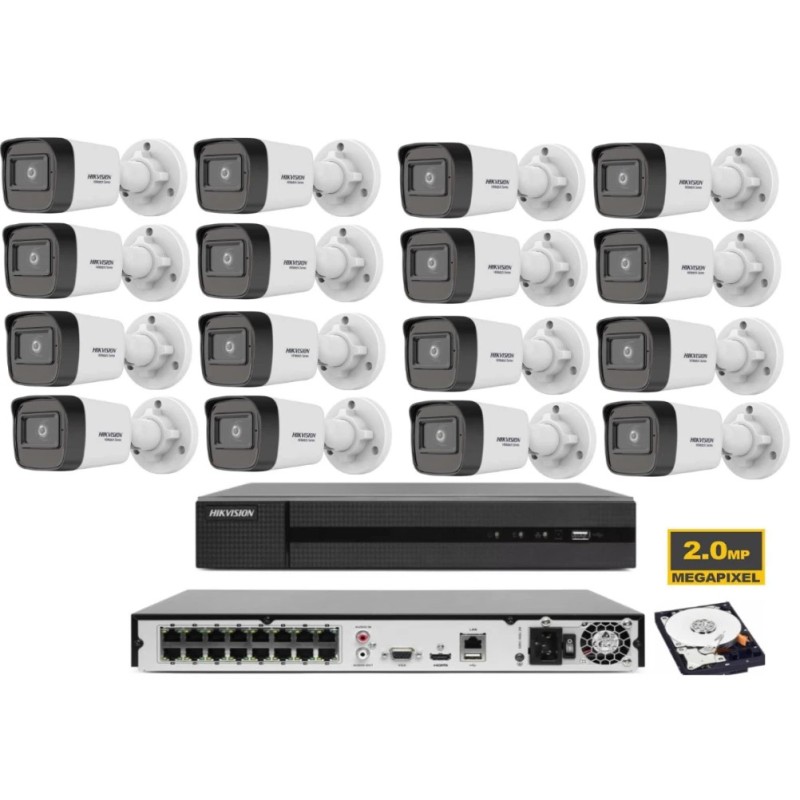 KIT VIDEOSORVEGLIANZA IP POE HIKVISION NVR 16 CANALI POE 16 TELECAMERE 2 MP 1TB