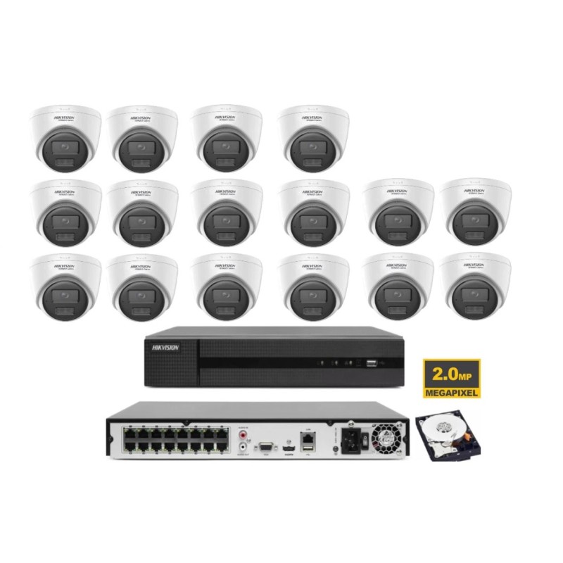 KIT VIDEOSORVEGLIANZA IP POE HIKVISION NVR 16 CANALI POE 16 TELECAMERE 2 MP 1TB