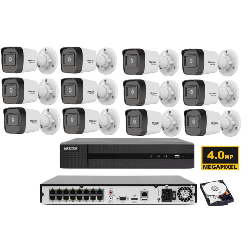 KIT VIDEOSORVEGLIANZA IP POE HIKVISION NVR 16 CANALI POE 12 TELECAMERE 4 MP 1TB