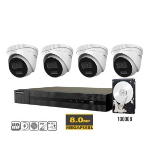 KIT VIDEOSORVEGLIANZA IP POE HIKVISION NVR 8 CANALI POE 4 TELECAMERE DOME 8 MPX