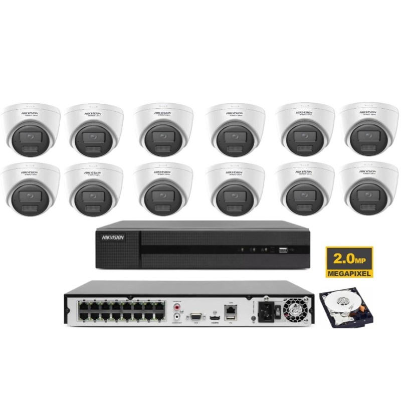 KIT VIDEOSORVEGLIANZA IP POE HIKVISION NVR 16 CANALI POE 12 TELECAMERE 2 MP 1TB