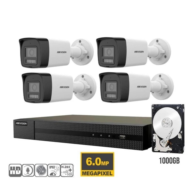 KIT VIDEOSORVEGLIANZA IP POE HIKVISION NVR 8 CANALI POE 4 TELECAMERE BULLET 6 MP