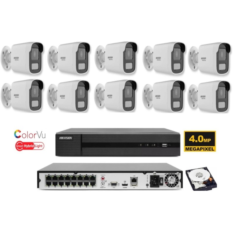 KIT videosorveglianza ip POE Hikvision Nvr 16 canali 4K 10 telecamere Smart Hybrid