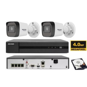 Kit videosorveglianza IP Hikvision Nvr POE 4 Canali 2 telecamere bullet 4 MP HDD