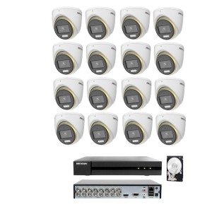 KIT videosorveglianza Hikvision DVR 16 canali 16 telecamere colorvu 2 MP hdd 1tb