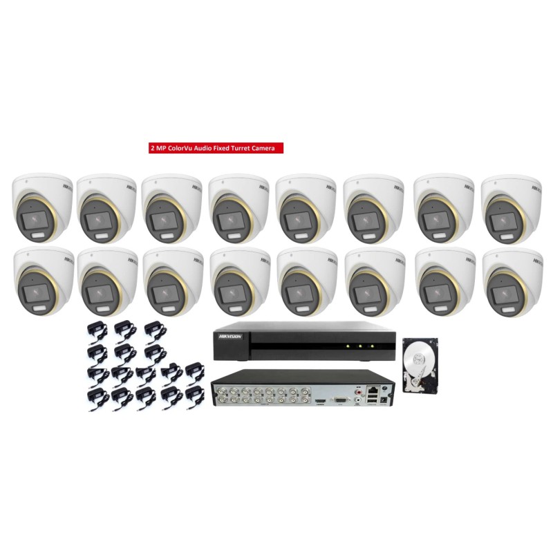 Kit Videosorveglianza Hikvision DVR con 16 Telecamere 2MP ColorVu Audio e HDD 1T