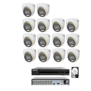 KIT videosorveglianza Hikvision DVR 16 canali 14 telecamere colorvu 2 MP hdd 1tb