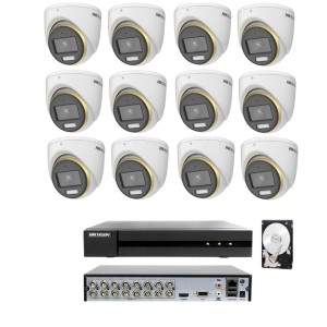 KIT videosorveglianza Hikvision DVR 16 canali 12 telecamere colorvu 2 MP hdd 1tb
