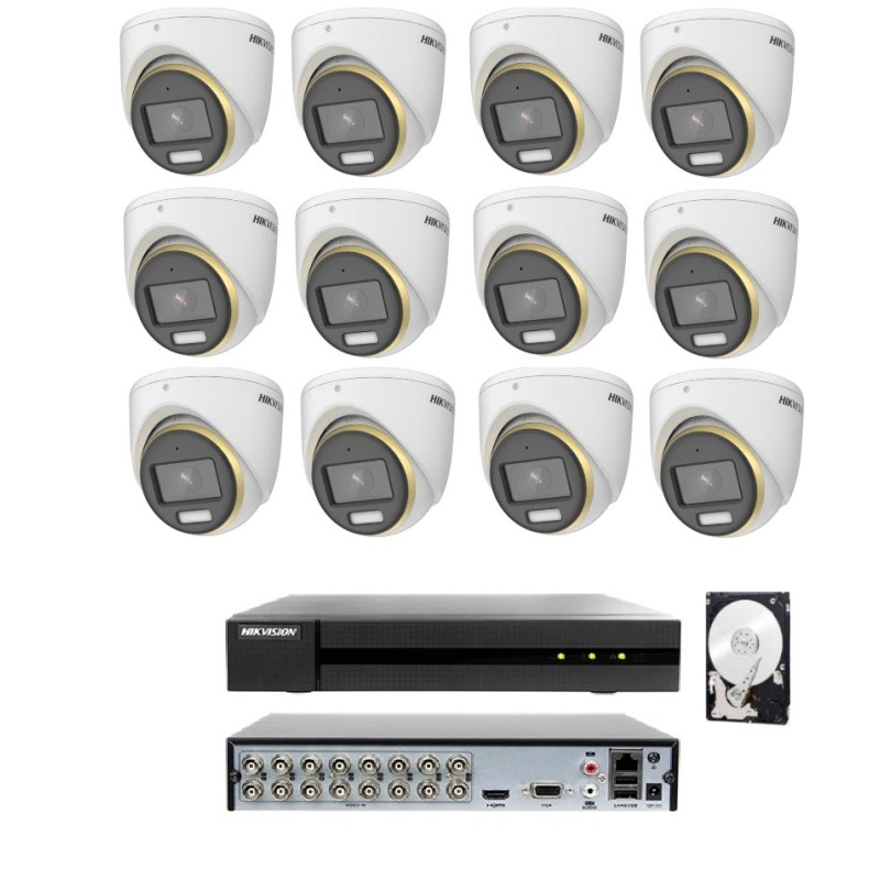 KIT videosorveglianza Hikvision DVR 16 canali 12 telecamere colorvu 2 MP hdd 1tb