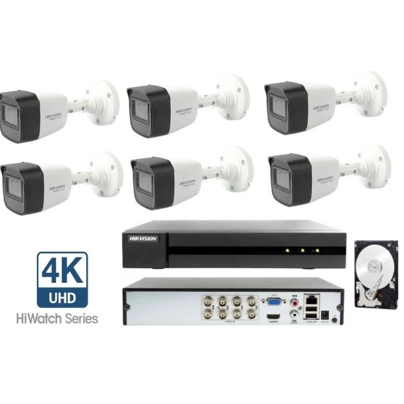 Kit Videosorveglianza Hikvision DVR con 6 Telecamere bullet 8 MP 4K HDD 1 TB