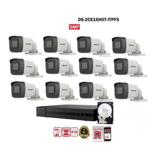 KIT videosorveglianza Hikvision DVR 16 canali 12 telecamere bullet 5 mpx hdd 1tb