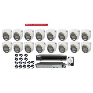 Kit Videosorveglianza Hikvision DVR con 16 Telecamere 2MP ColorVu Audio 500GB