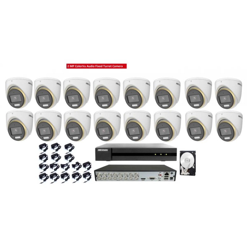 Kit Videosorveglianza Hikvision DVR con 16 Telecamere 2MP ColorVu Audio 500GB