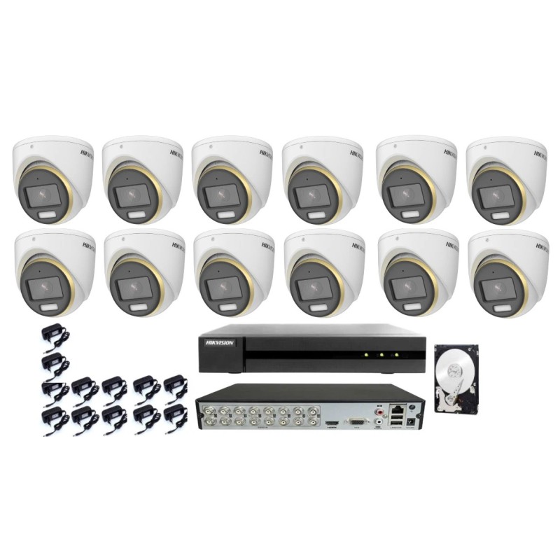 Kit Videosorveglianza Hikvision DVR con 12 Telecamere 2MP ColorVu Audio 500GB