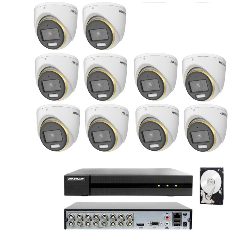 KIT videosorveglianza Hikvision DVR 16 canali 10 telecamere colorvu 2 MP hdd 1tb