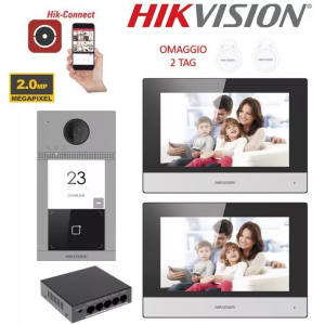 KIT Videocitofono monofamiliare IP Poe Hikvision 2 monitor 7" WIFI smart telecamera 2 MP