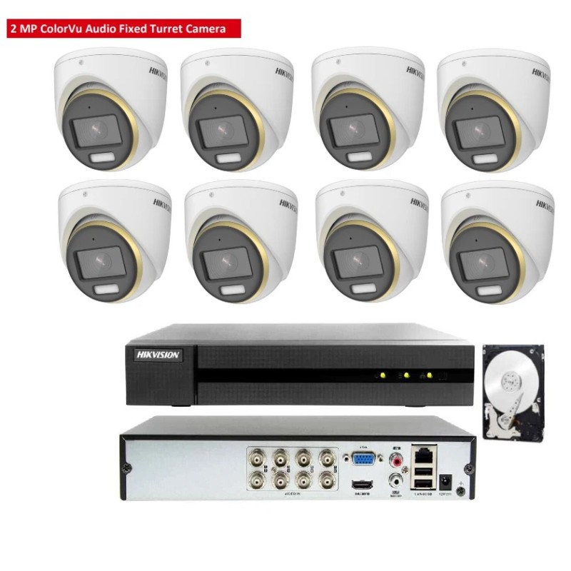 KIT videosorveglianza analogico Hikvision DVR 8 canali 8 telecamere colorvu 2 MP