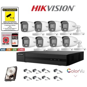 Kit videosorveglianza Hikvision DVR 8 canali 8 telecamere Color Vu 2mpx 500GB