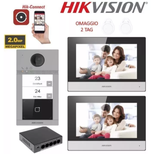 KIT Videocitofono bifamiliare IP Hikvision 2 monitor 7" smart telecamera 2 MP