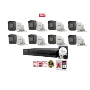 KIT VIDEOSORVEGLIANZA HIKVISION PRO DVR 8 CANALI 8 TELECAMERE BULLET 5 MPX 500GB