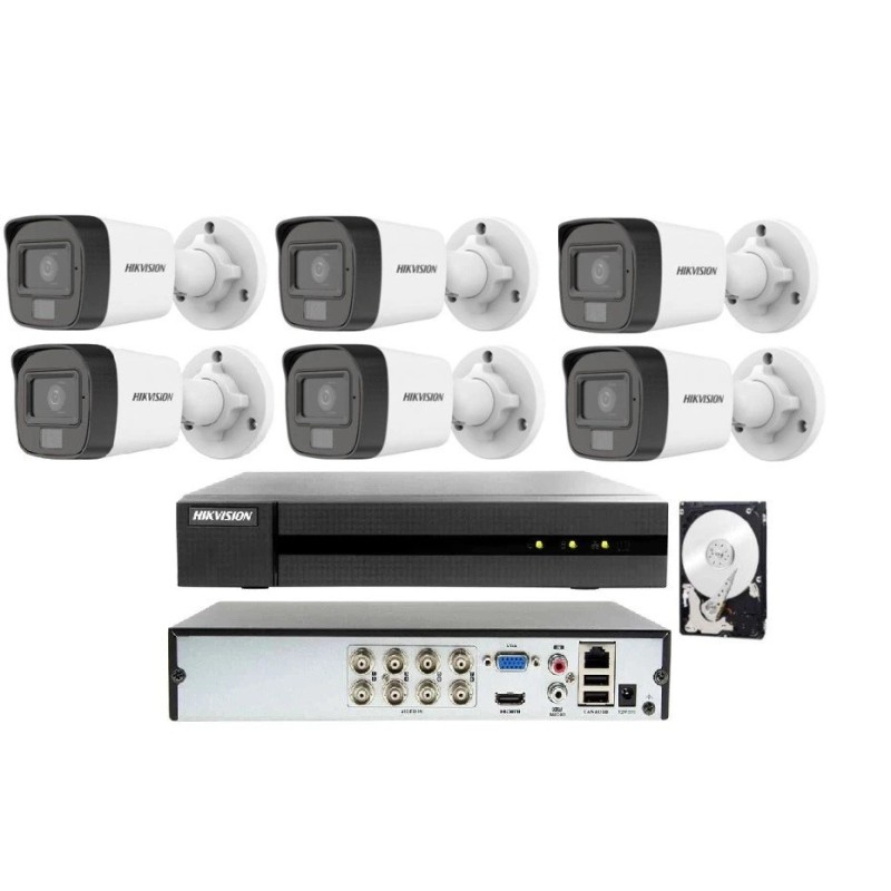 Kit Videosorveglianza HIKVISION DVR 8 Canali 5MP 3K 6 Telecamere Bullet HDD 1TB