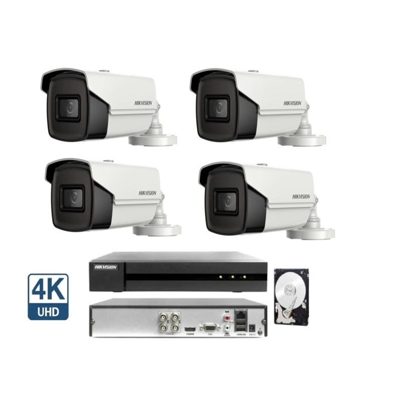 Kit Videosorveglianza Hikvision DVR 4 Telecamere 8 MP 4K 3,6MM IR 80MT HDD 1 TB